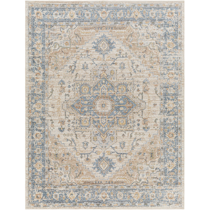 Langley Street er Machine Washable Oriental Ivory /Blue Area Rug